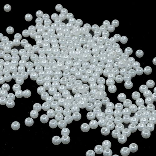 2500 Pcs 4mm White Acrylic Round Beads, Pearl-Luster Loose Beads for Adult Jewelry Making, Bracelet and Necklace Crafting Supplies - color: White