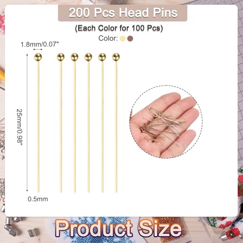 MECCANIXITY 200Pcs Plated Ball Head Pins Jewelry Making 24 Gauge 25mm Wire Head Pins Brass Ball Head Pins End Head Pins for DIY Craft Necklaces Bracelets Earrings, Purple Bronze and Gold - color: Purple Bronze and Gold, size: 25mm