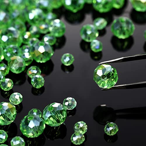 WILLBOND 600 Pcs Crystal Glass Beads for Jewelry Making Bulk Suncatcher Faceted Rondelle Loose Gemstone for Valentine's Day, Irish Holiday, Easter Bracelet DIY Crafts 8mm, 6mm, 4mm(Green) - color: Green