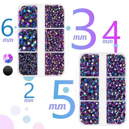 qiipii Purple Rose AB Resin Flatback Rhinestones 2mm 3mm 4mm 5mm 6mm Flatback Black AB Jelly Stones Gems Crystals Diamonds for Face Eyes Makeup Tumblers Bottles DIY Crafts Clothes Shoes Phones Bookes - color: Purple Rose AB