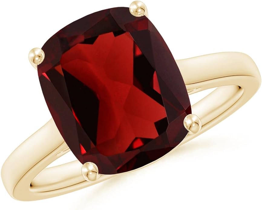 Angara Cushion Garnet Solitaire Ring in Sterling Silver/14K Solid Gold/Platinum | Natural Garnet Solitaire Ring for Women | January Birthday, Anniversary, Gemstone Jewelry Gift