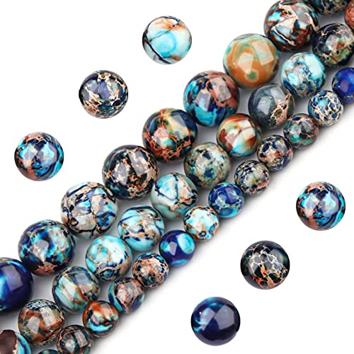 Natural Stone Beads 10mm Mixed Blue Imperial Jasper Polished Round Smooth Gemstone Beads for Jewelry Making Adults 15 Inch(Mixed Blue Imperial Jasper,10mm) - color: Mixed Blue Imperial Jasper, size: 10mm