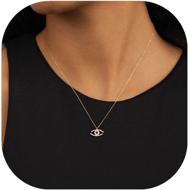 Evil Eye Necklace for Women 14K Gold Plated Delicate Necklaces Blue White CZ Diamond Pendant Necklace Cute Boho Tiny Evil Eye Lucky Protection Jewelry Gift for Women