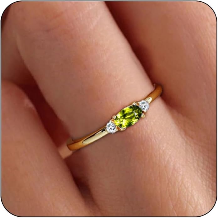 14k Gold Plated Birthstone Rings for Women Dainty Stackable Rings Non Tarnish Thumb CZ Emerald Green Gemstone Ring Cute Jewelry Birthday Valentine Gift for Mother Daughter Band Size 6-11