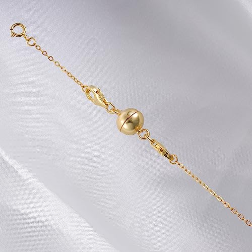 Magnetic Necklace Clasps and Closures 14K Gold Plated 925 Sterling Silver Necklace Extender Magnetic Jewelry Clasps for Bracelet Extenders - color: B-14K Gold