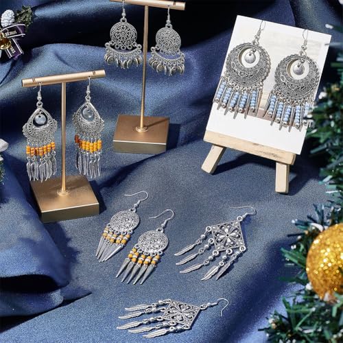 SUNNYCLUE 1 Box DIY 10 Pairs Chandelier Charms Earring Making Kit Boho Charms for Jewelry Making Feather Cone Pendants Flat Round Head Pins Eye Pins Jump Rings Antique Silver Adult Women - color: Chandelier Bohemian Style D