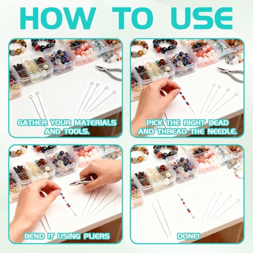 100PCS 2.75 Inch Stainless Steel Eye Pins for Jewelry Making, 70mm Metal Wire Eyepins, DIY Earring Beading Findings, 21 Gauge Open Eye Head Pins, 0.7mm Long Wire Eye Pins, Beading Pins for Jewelry DIY