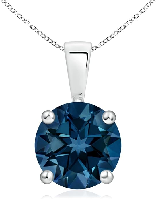 Angara Natural Blue Topaz Solitaire Pendant for Women | Classic Prong-Set Round Blue Topaz Pendant in 14K Solid Gold/Silver/Platinum With 18" Chain | December Birthday, Gemstone Jewelry Gift