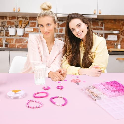 Wuollgess 3500PCS Pink Clay Beads for Bracelet Making Kit, Heishi Beads for Jewelry Making, Friendship Bracelet Kit, Spacer Beads for Adult Necklace Earring DIY - color: Pink