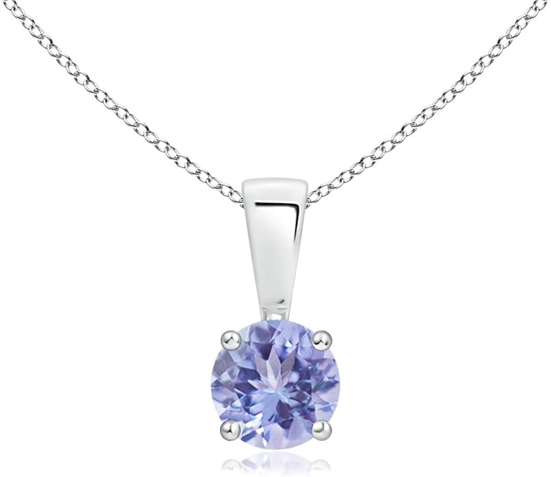 Angara Natural Tanzanite Solitaire Pendant for Women | Round Tanzanite Solitaire Pendant Necklace in 14K Solid Gold/Silver/Platinum With 18" Chain | December Birthday, Gemstone Jewelry Gift