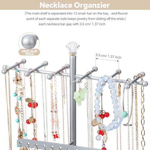 Meangood Jewelry Organizer Stand, 15.6" H Jewelry Tree Display Holder Stand for Bracelets Necklaces Earrings Rings, Gift for Women Girls (Silver) - color: Silver