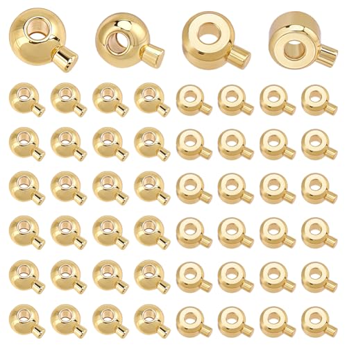 80Pcs 2 Styles Brass Crimp Beads Golden Stopper Beads Column Round Positioning Spacer Bead Positioning Stopper Crimp Charms Ends Accessories for Necklace Bracelet Jewelry Making