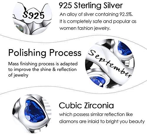 NINGAN Birthstone Charms 925 Sterling Silver Love Heart Openwork Bead for Charm Bracelets and Necklaces with 5A Cubic Zirconia, Birthday Mothers Day Jewelry Gifts Women