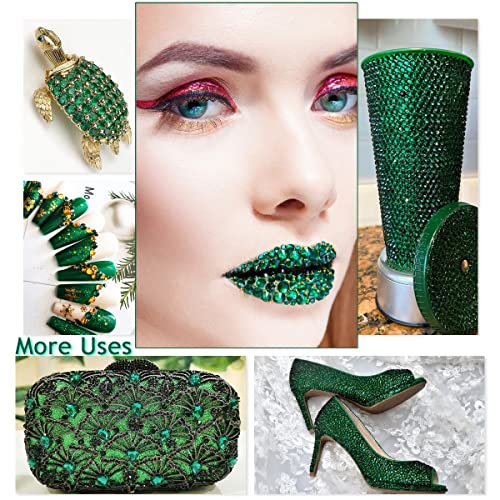 qiipii Emerald Green Nail Rhinestones Multi Shapes Flatback Green Crystals Gems Round Beads K9 Glass Stones Diamonds jewels Nail Art Supplies Nail Charms for Nails Faces Eyes Makeup Crafts DIY - color: Emerald Green, size: B Set