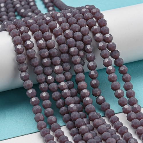 Perlin Czech Bohemian Crystal Glass Beads Faceted Round 4mm 90 Pieces Loose Spacer 1 Strand Beads for DIY Jewelry Earrings Necklace Bracelet Making (Purple Opaque) - color: Purple opaque