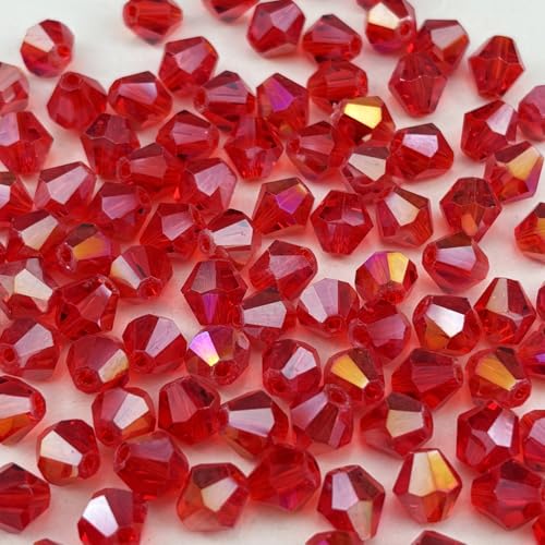 200pcs 6mm Bicone Crystal Glass Beads Faceted Bicone Crystal Beads Bulk Glass Spacer Beads for Bracelets Necklace Pendants Earrings DIY Jewelry Craft Making(Red AB) - color: Red AB, size: 6mm