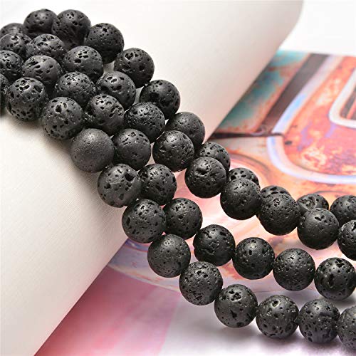 NCB 100pcs Genuine Gemstone Loose Beads 6mm Natural Stone Beads Round Real Energy Stones for DIY Jewelry Making Bracelet Necklace, Stretch Unisex (Black Volcanic Lava, 6mm 100Beads) - color: Black Volcanic Lava, size: 6mm 100beads
