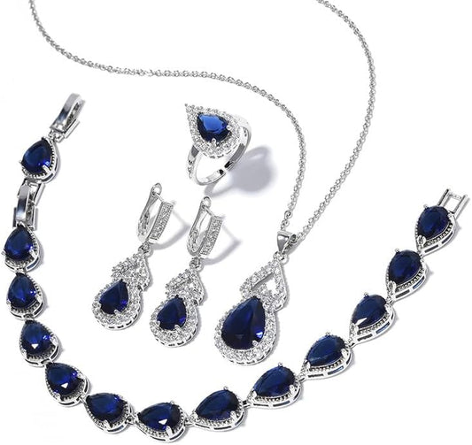 Classic Jewelry Set—Perfect for Weddings, Galas, and Everyday Wear—Includes Bracelet, Ring, Pendant Earrings, and Necklace ，Birthday Gift for Mother/Wife/Sister/Best Friend