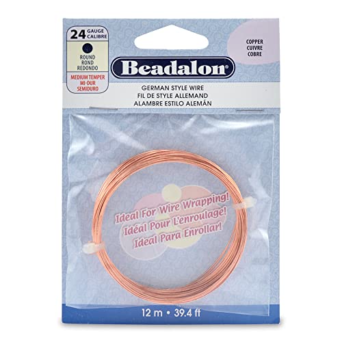 Beadalon German Style Wrapping Wire, Round, Copper, 24 Gauge, 12 m / 39.4 ft - color: Copper, size: 24 Gauge / 39.4 Ft