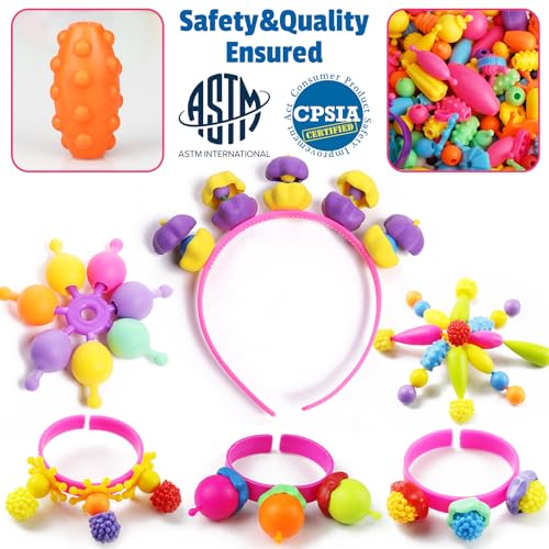 FUNZBO 650pcs Pop Beads - Jewelry Making Kit for 3 4 5 6 7 8 Year Old Little Girls, Arts and Crafts Toys for Kids, Necklace Bracelet Creativity Snap Set Birthday Gifts - size: Large