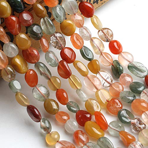 HAAMIIQII Natural Mixed Rutilated Quartz Pebble Stone 5-8mm Small Irregular Freeform Tumbled Loose Gemstone Beads for Jewelry Making Strand 15 Inch (45-50pcs) - color: Mixed Rutilated Quartz