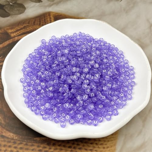 1000pcs Round Letter Beads 4x7mm Acrylic Alphabet Beads Spacer Beads for Jewelry Making Bracelets Necklace Earring Key Chains DIY Craft(G-White Letter Purple Bead) - color: G-White Letter Purple Bead