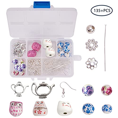 SUNNYCLUE 1 Box DIY 10 Pairs Animal Flower Teapot Charms Ceramic White Porcelain Earring Making Starter Kit Fancy Flower Beads Jewelry Arts Craft Supplies Findings for Beginners Adults Women Gift