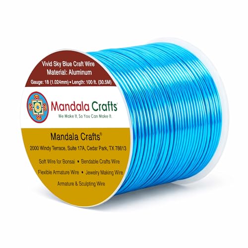 Mandala Crafts 18 Gauge Anodized Aluminum Craft Wire for Jewelry Making - 100 FT Colored Flexible Vivid Sky Blue Wire - Bendable for Bonsai Armature Crafting Sculpting - color: Vivid Sky Blue, size: 18 Gauge