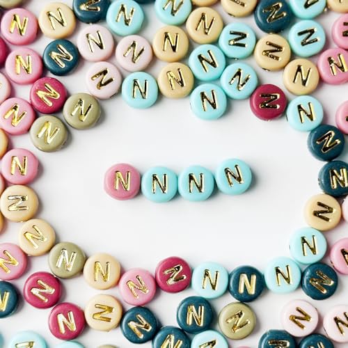 200PCS Round Letter Beads,4x7mm Color Acrylic Alphabet Beads Letter N Beads with Letters for Bracelet Making Necklace Keychain Jewelry DIY (Letter N) - color: Letter N
