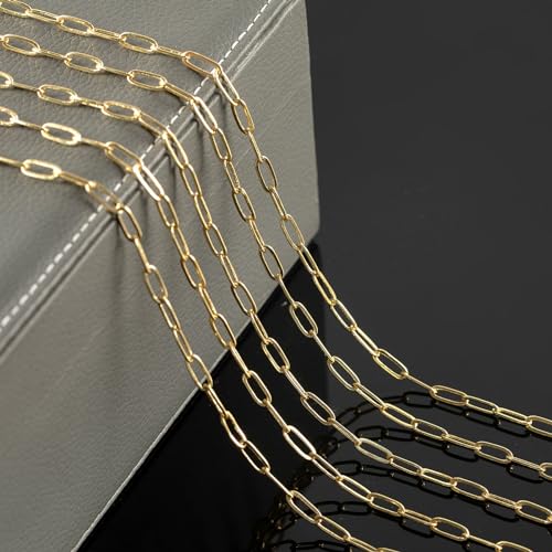 YOUBEIYEE 5 Meters Light Gold Paperclip Jewelry Chain for Jewelry Making 18K Gold Plated Brass Link Chain Necklace DIY with Jump Rings and Lobster Clasps - color: Paperclip
