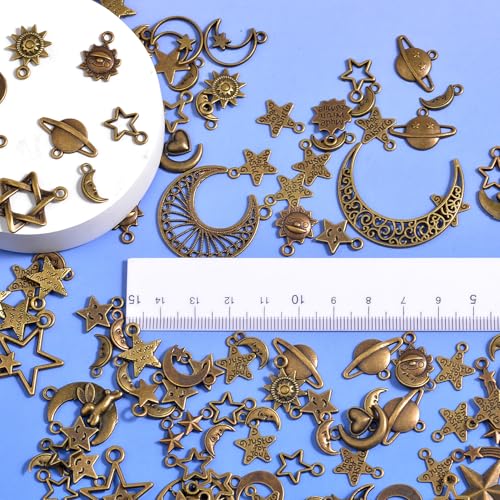stino 100 Gram Metal Charms for Jewelry Making, Silver & Gold Plated, Bulk Pack for Bracelets, Necklaces, Crafts - color: Celestial Bronze
