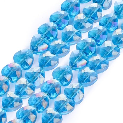 70pcs 8mm Valentine's Day AB Blue Faceted Heart Beads for Jewelry Making Crystal Glass Beads for Bracelets Necklace Crafts, Friendship Bracelet Kit, Love Gifts - color: AB Blue