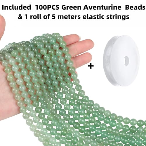 QINJIEJIE 100PCS Green Aventurine Beads 8mm Natural Stone Beads Round Loose Gemstone Bead for Bracelet Beading Crystal Jewelry Making DIY Necklace Earrings 0.32" - color: Green Aventurine, size: 100PCS