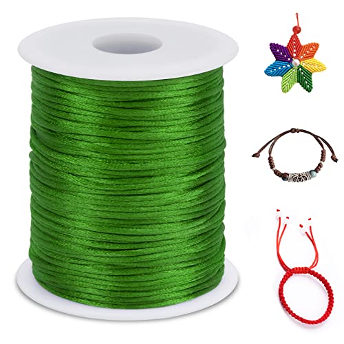 1.5mm Nylon Cord 328 Feet Satin Rattail Cord Nylon String for Bracelets Making, Jewelry String Macrame Cord Bracelet Thread for Necklace Chinese Knotting Beading Jewelry (Green) - color: Green, size: 1.5mm