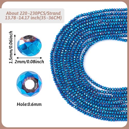FASHEWELRY 10 Strands Briolette Crystal Glass Beads 2mm Rondelle Faceted Glass Spacer Beads Blue Plated for Necklace Bracelet Jewelry Making - color: Blue Plated, size: 2mm