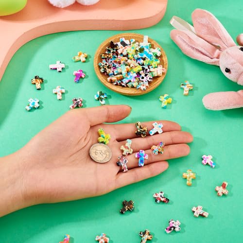 100 Pcs Turquoise Cross Beads Colorful Stone Cross Charms Synthetic Turquoise Stone Beads Easter Cross Crucifix Charms for Easter Holiday Bracelet Necklace Jewelry Making - color: Colorful-Cross