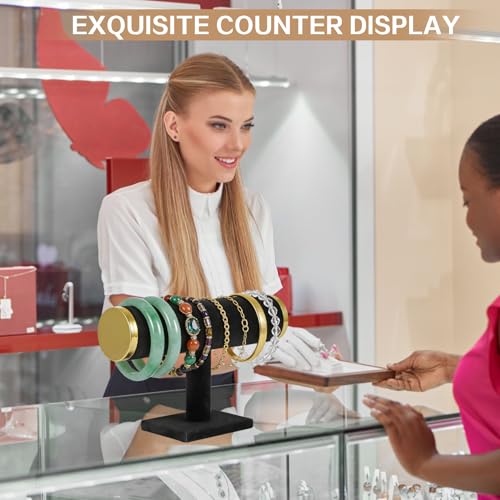 T-Bar Bracelet Display Stand for Selling, Jewelry Storage, Bracelet Holder Stand, Bangle, Jewelry Business Supplies, Watch holder for Women & Men, (Black +meta lid) - color: black-gold