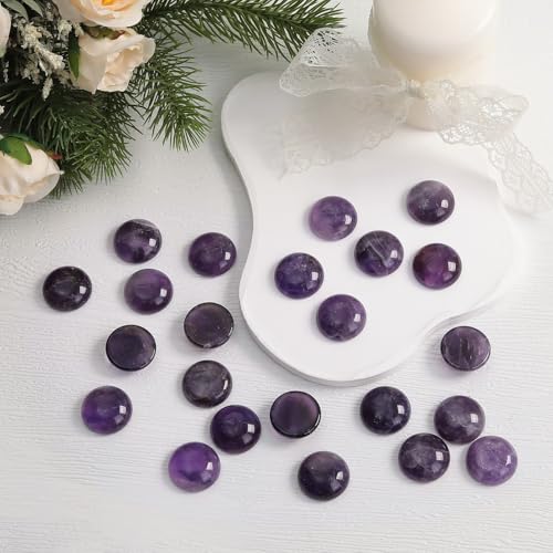 moonsix 10PCS Round Amethyst Cabochons Flatback CAB Gemstone Beads Crystal Flat Stone for DIY Craft Jewelry Making, 22mm - color: purple, size: 22mm