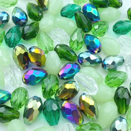 200pcs 3x5mm Teardrop Crystal Glass Beads Vertical Hole Faceted Loose Spacer Beads for DIY Craft Jewelry Making Necklace Bracelet Earring Wind Chimes(Green Series) - color: Green Series, size: 3x5mm