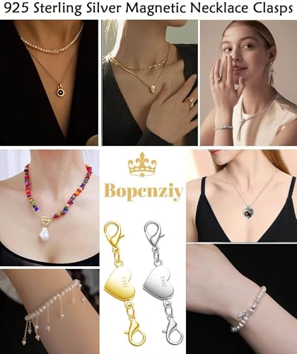 925 Silver Magnetic Necklace Clasps and Closures, Double Lobster Magnetic Necklace Clasps for Bracelet and Necklace Extender (2golden+2silvery) - color: 2golden+2silvery