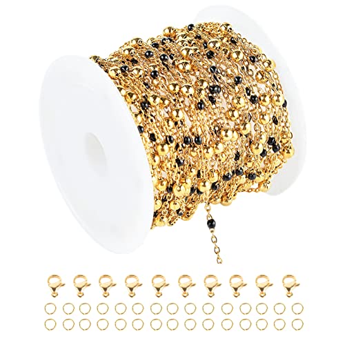 UMAOKANG 16.4 Feet Gold Chain for Jewelry Making Golden Black Ball Bead Link Chain Roll Necklace Anklet DIY Jewelry Supplies with Lobster Clasps and Jump Rings Bulk - color: Gold Black Bead