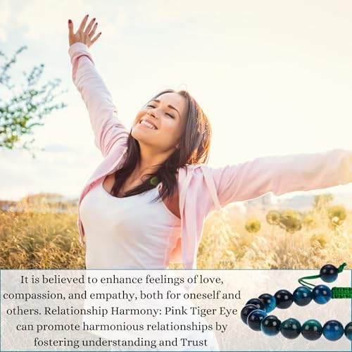 ANAYA AGATE Energy Protection Crystal Handmade Adjustable Bead Bracelet Perfect for Men, Women’s Christmas Gift - Gemstone Healing Stretch Bracelet Pulsera Para Hombre Mujer Stocking Stuffer - color: Blue Tiger Eye