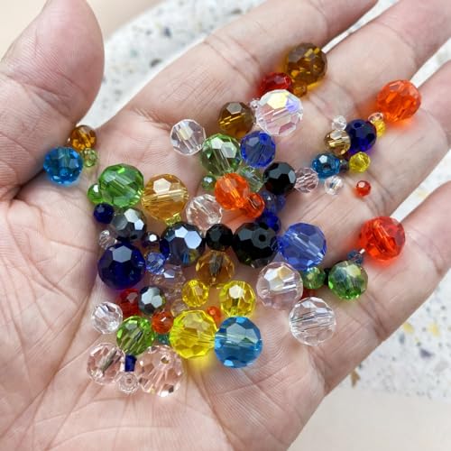 Crystal Glass Beads 400 Pieces 4mm Round Faceted Glass Spacer Beads for Jewelry Making Bracelet Earring Necklace DIY Craft Supplies(Amber) - color: Amber, size: 4mm