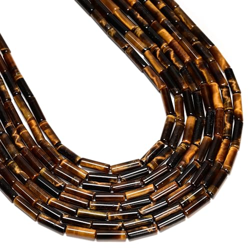 29 Pcs 4x13mm Natural Real Yellow Brown Tiger Eye Bead Cylinder Column Tube Beads for Jewelry Making Bracelets Crafts - color: Yellow Tiger Eye, size: 4x13mm