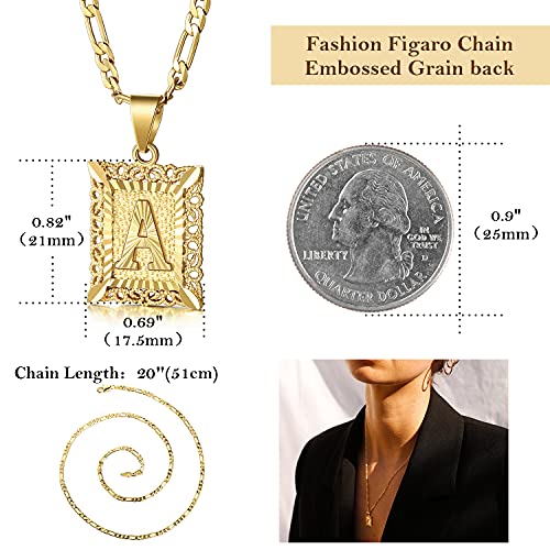 KissYan Initial Letter Pendant Necklace for Men Women, 14K Gold Plated Square Capital Monogram Necklace Alphabets from A-Z Figaro Chain Jewelry - color: 1-Gold, style: C