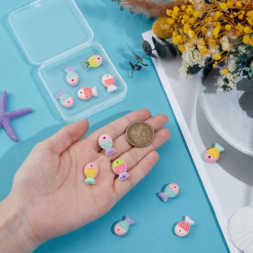 1 Box 20PCS Glass Fish Beads with Hole Lampwork Handmade Color Painted Enamel Animal Ocean Beach Cartoon Charm Spacer Bead Bulk for Jewelry Making Bracelets Necklace DIY Crafts Supplies - style: Fish