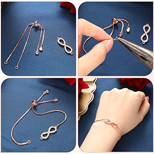 Sureio 10 Pieces Adjustable Slider Bracelet for Jewelry Making Bracelet Chains for DIY Jewelry Making Findings Extender Chains with Rhinestones Ends for Women (Rose Gold) - color: Rose Gold