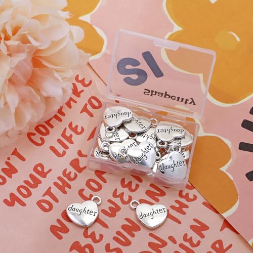 Shapenty Antique Silver Love Heart Shaped Family Members Pendant Charms for DIY Craft Keychains Bracelet Necklace Earrings Jewelry Making Findings and Memory Ornament - style: Daughter