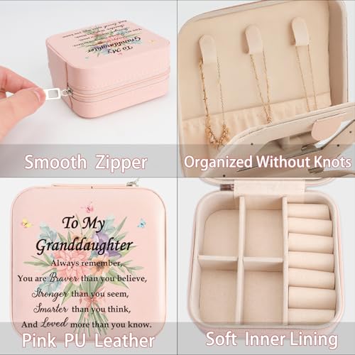 Granddaughter Valentines Day Gifts from Grandma Grandpa Graduation Birthday Gifts for Granddaughter Christmas Mothers Day Gift for Granddaughters Jewelry Box Pink Portable Travel Jewelry Case - color: granddaughter