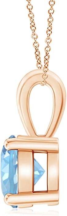 Angara Natural Aquamarine Solitaire Pendant for Women | Round Aquamarine Solitaire Pendant Necklace in 14K Solid Gold/Silver/Platinum With 18" Chain | March Birthday, Gemstone Jewelry Gift